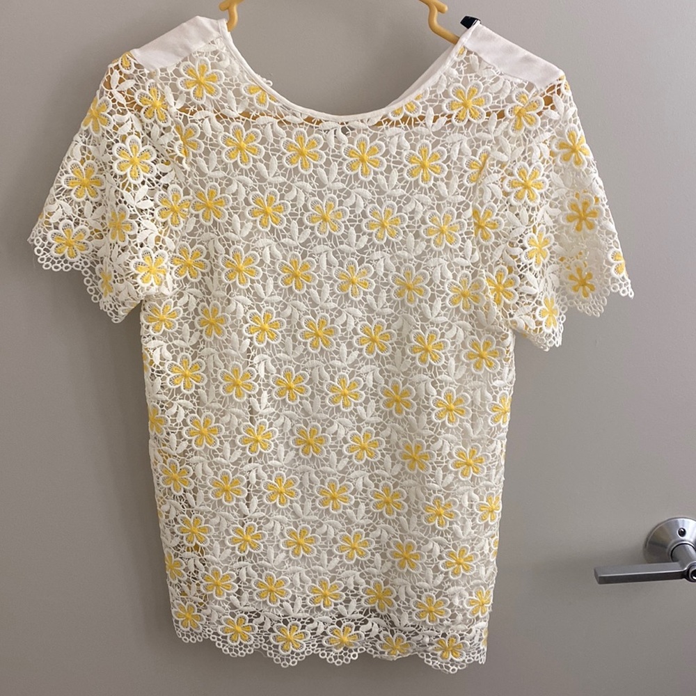 ZARA BASIC - White and Yellow Crotchet Short-Sleeve Shirt